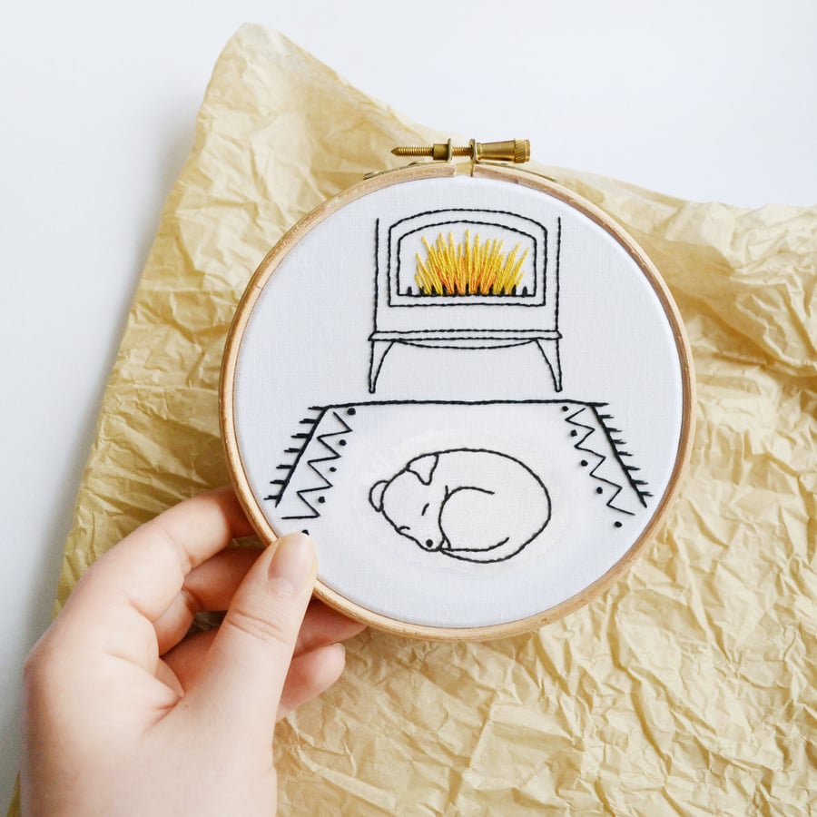 Dog & Log Burner embroidery kit