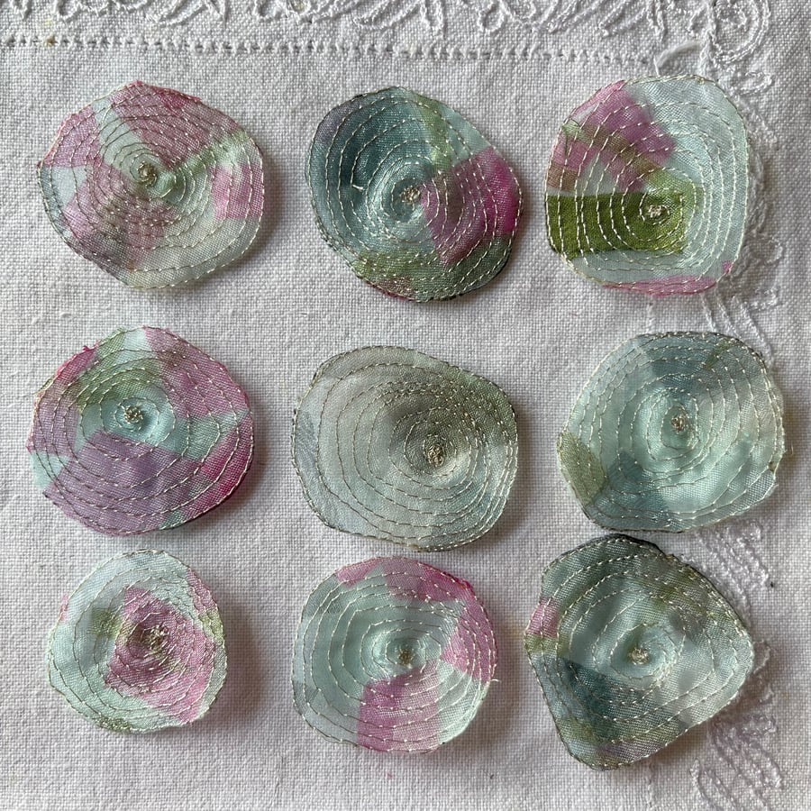 9 Free Motion Embroidery Spiral  Embellishments Card Making 