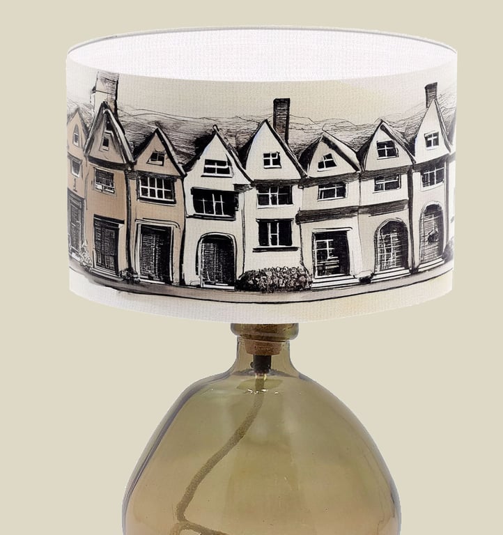 Town House Illustration Lampshade Art Lampshade - Neutral Tones Lampshade 