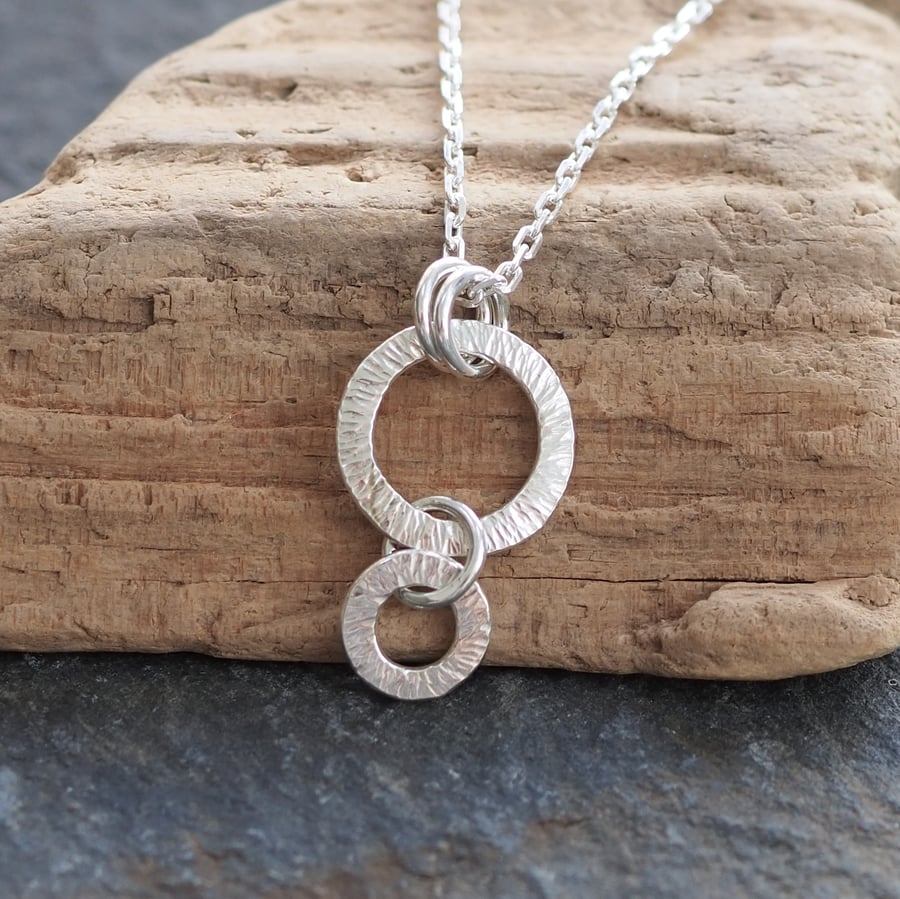 Silver Ring Necklace Pendant, Hammered Silver with Shimmer Texture