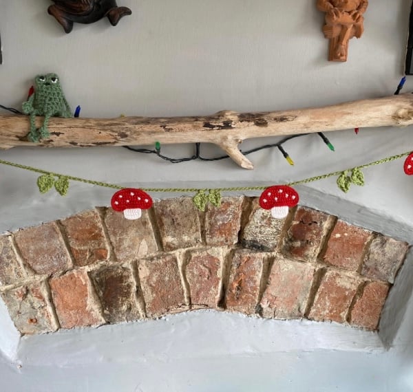 Mushroom garland, mushroom decor, crochet mushroom, crochet garland, nature deco