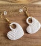 Handmade Polymer Clay White Glitter Heart Earrings, 316 Surgical Stainless Steel - Image 4