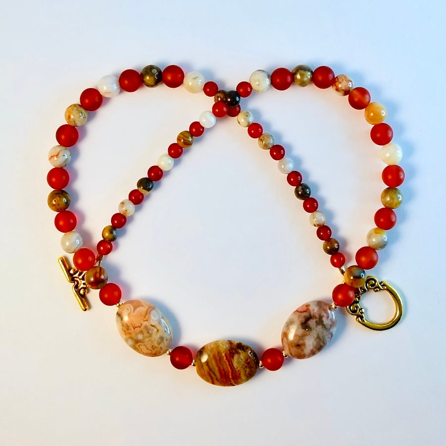 Crazy Lace Agate & Carnelian Necklace - Birthday, Anniversary, Gifts For Her