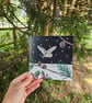 Barn owl in Snowy Scene, Christmas card, Winter birthday, holly, fir cones pine  - Image 3