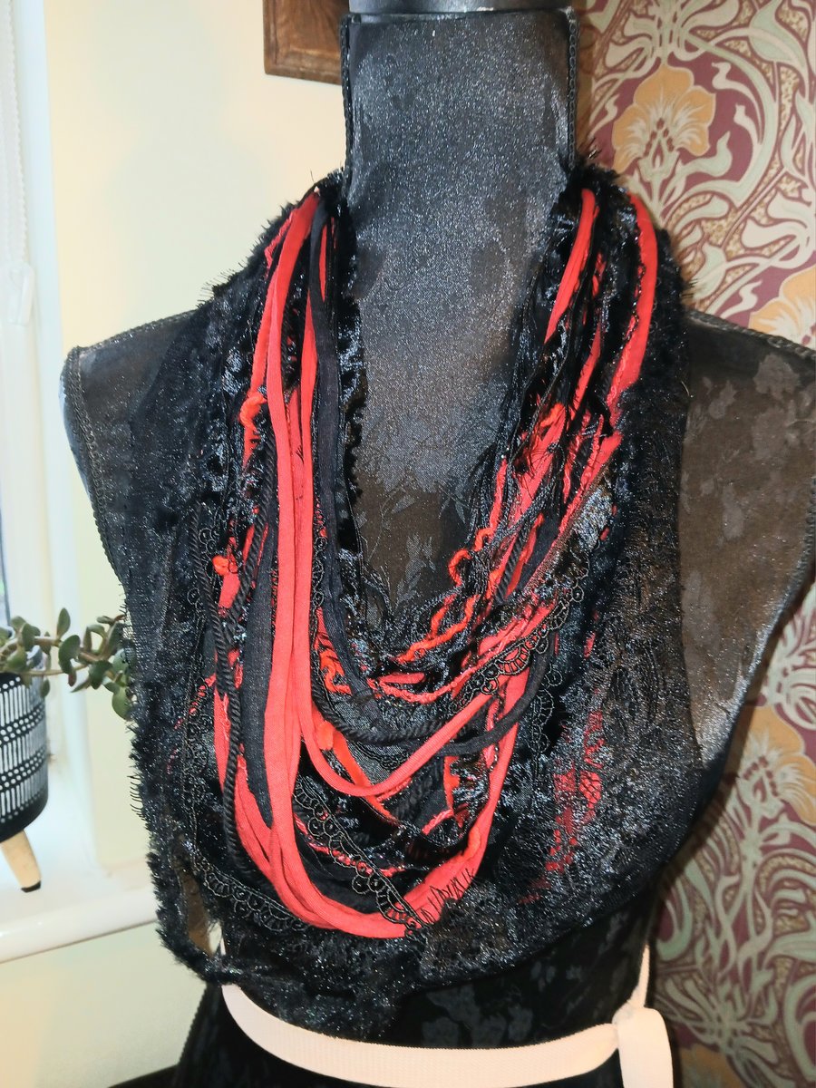 Handmade upcycled Gothic Boho loop scarf