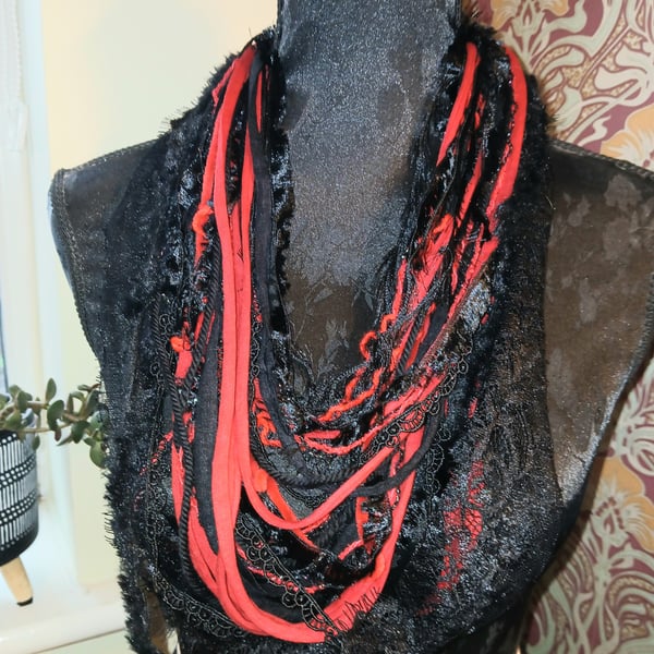 Handmade upcycled Gothic Boho loop scarf