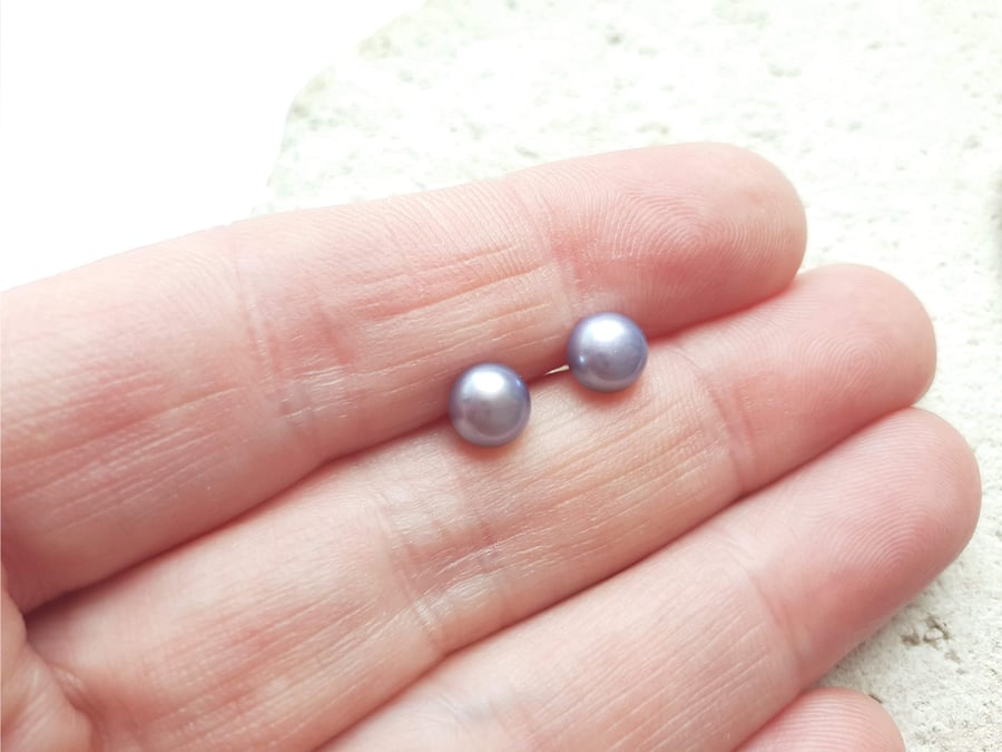 6-6.6mm Peacock Lilac Grey Freshwater Pearl Studs with Sterling Silver