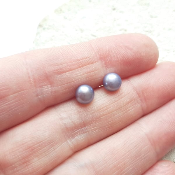 6-6.6mm Peacock Lilac Grey Freshwater Pearl Studs with Sterling Silver