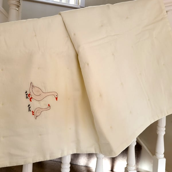 Elegant Handcrafted Cream Geese Baby Quilt - Personalized Heirloom