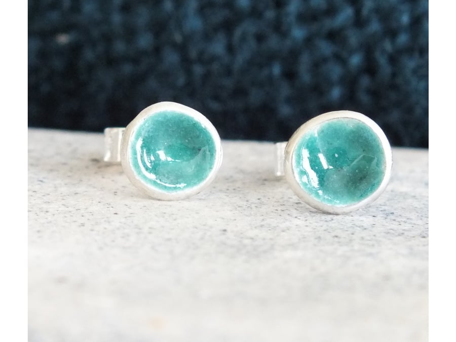 Turquoise coloured enamel silver earrings