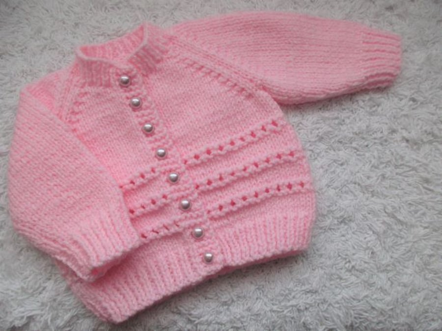 14" Newborn Eyelet Round Neck Cardigan