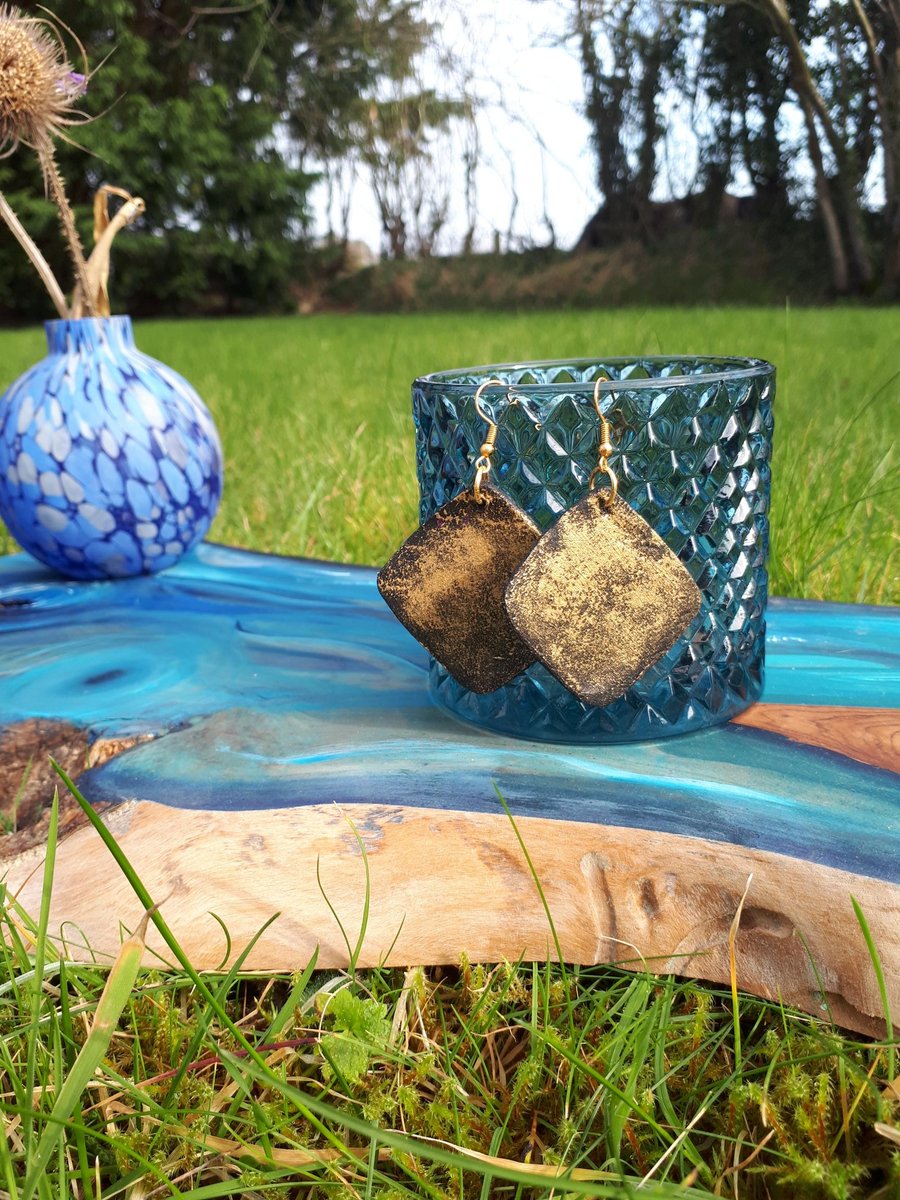 Handmade Sponged Midnight Sky Dangle Clay Earrings