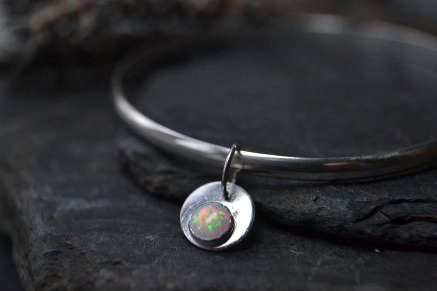 Birthstone charm bangle - Opal (October)