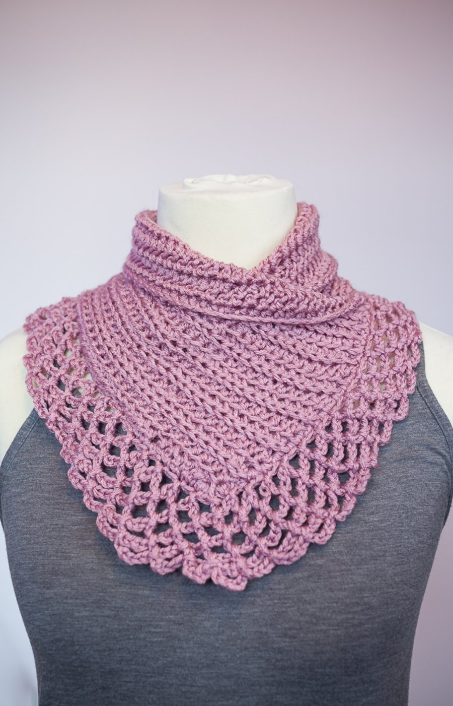 Cowl snood neck warmer scarf crocheted acrylic yarn pink