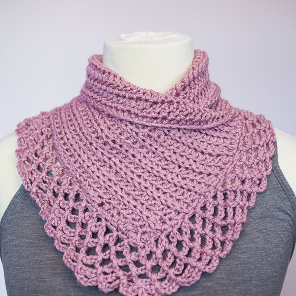 Cowl snood neck warmer scarf crocheted acrylic yarn pink