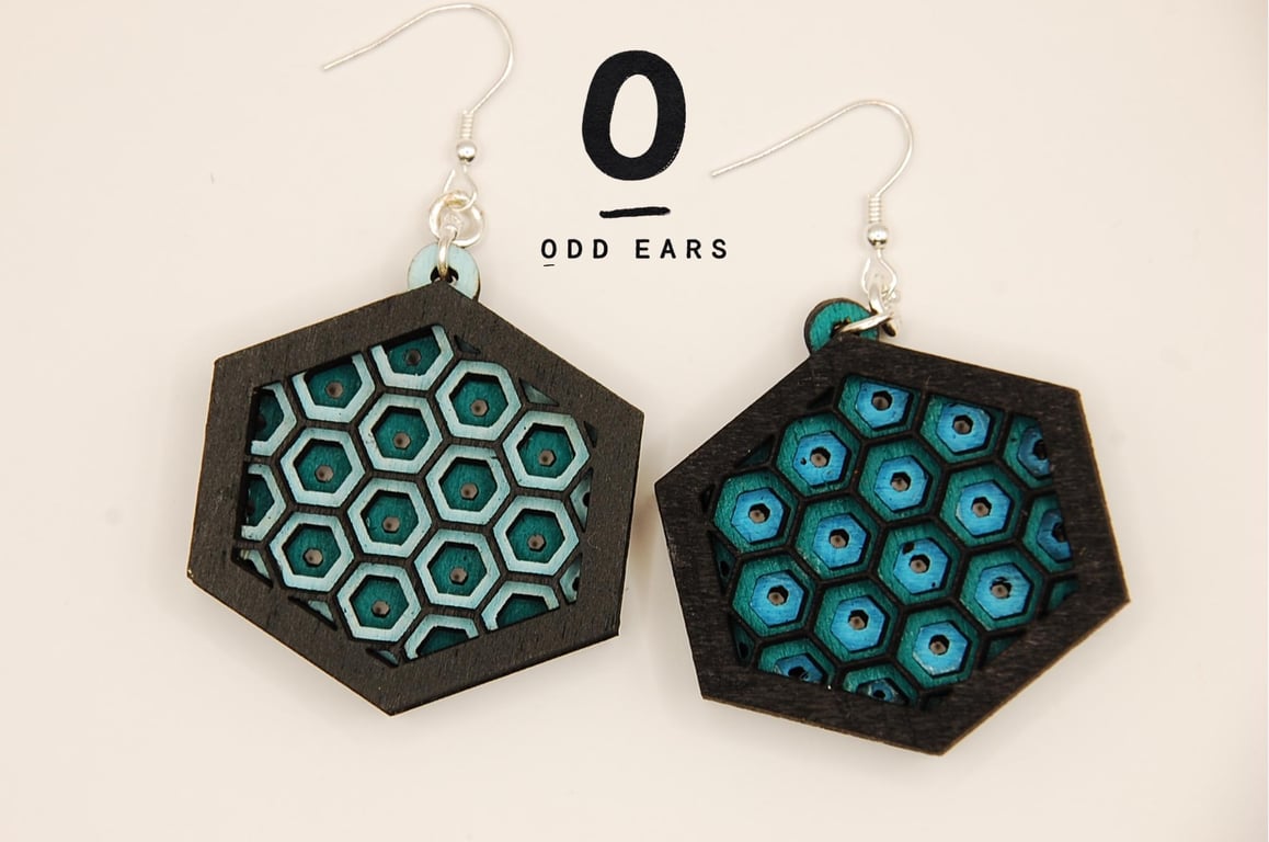 Wooden Geometric Honeycomb Earrings Lightweight Layered Hexagon Jewellery Statem