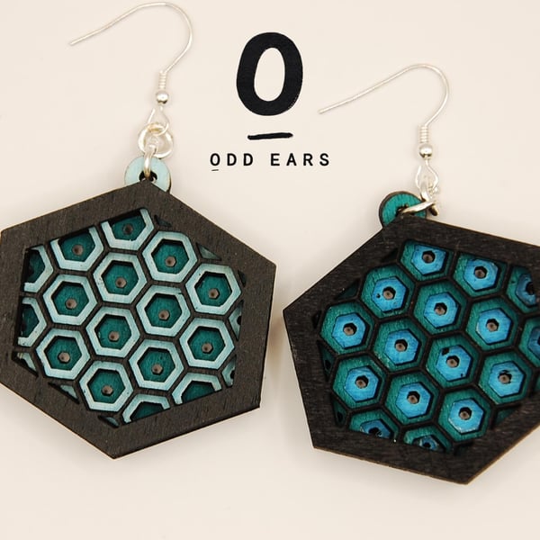 Wooden Geometric Honeycomb Earrings Lightweight Layered Hexagon Jewellery Statem