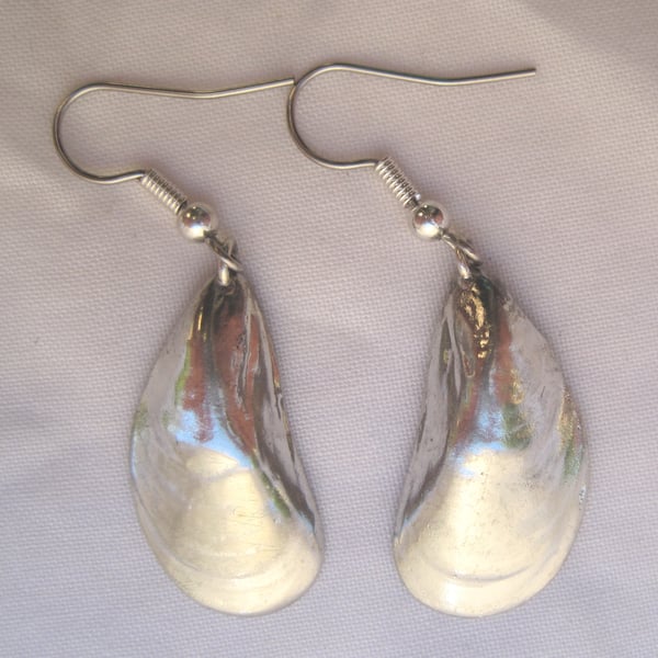 Smooth mussel shell pewter earrings