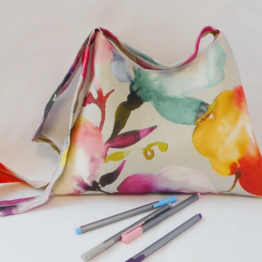 Floral print fabric shoulder bag in bright colours