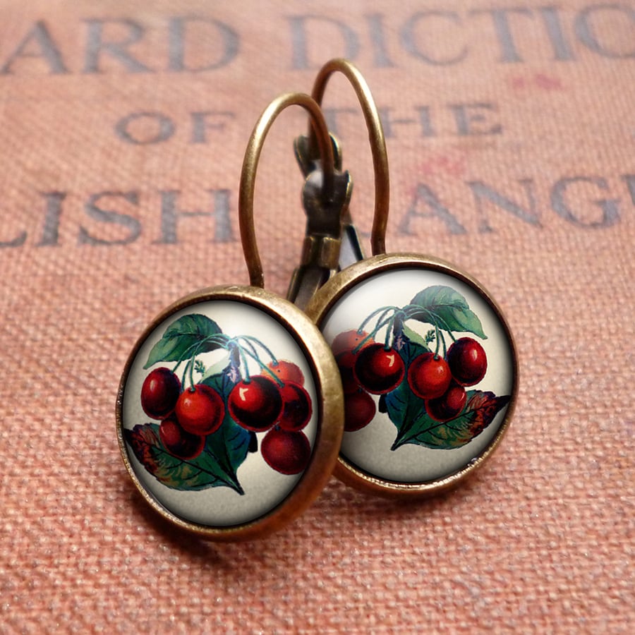 Vintage Cherries Leverback Earrings (ER02)