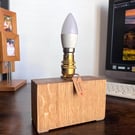 Horizontal Low Profile Oak Table Lamp – Handmade Rustic Wooden Light