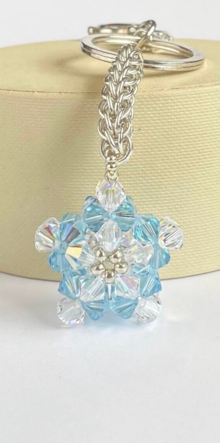 Handbag Charm, Aquamarine Crystal Star, with a Chainmaille Chain and Keyring