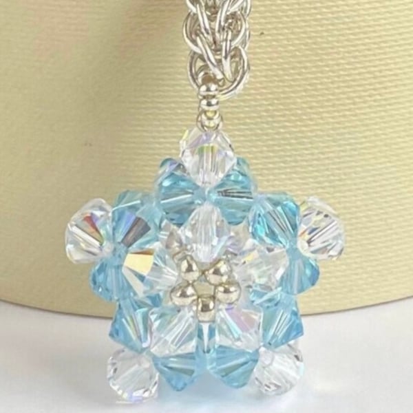 Handbag Charm, Aquamarine Crystal Star, with a Chainmaille Chain and Keyring