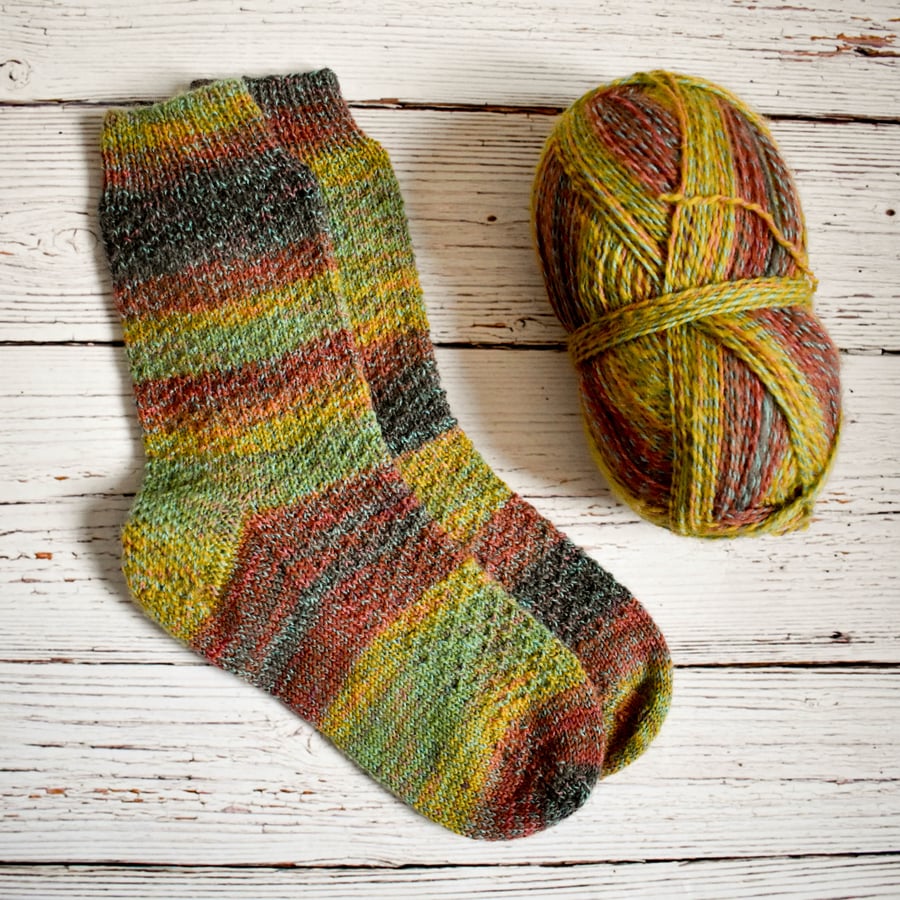 SOLD Hand Knitted socks - Variegated colours - UK4-6