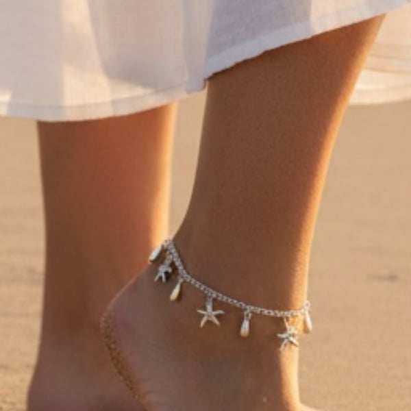 Anklet - Silver Plated Starfish & Droplets