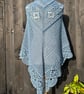 Blue grey alpaca rich lace triangle draping shawl  - Image 5