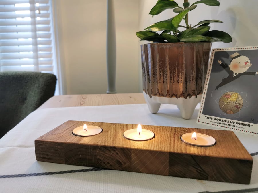 Handmade Oak Tealight Candle Holder - Table Centrepiece