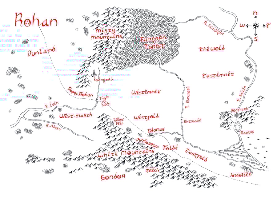 Map of Rohan Hand Drawn Tolkien Style Map Artwork