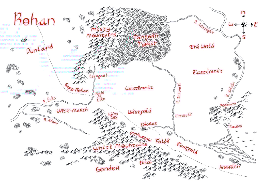 Map of Rohan Hand Drawn Tolkien Style Map Artwork