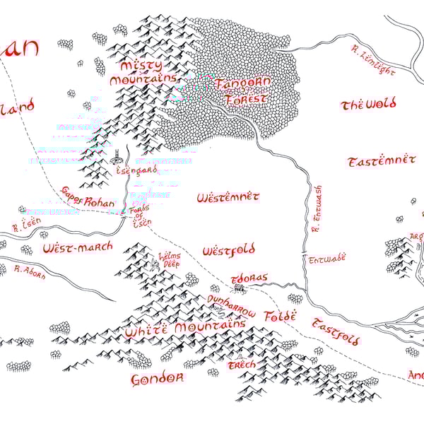 Map of Rohan Hand Drawn Tolkien Style Map Artwork