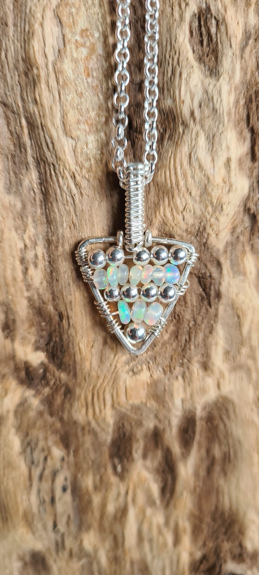 Handmade 925 Silver & Natural Ethiopian Opal Pendant Necklace with Silver Chain