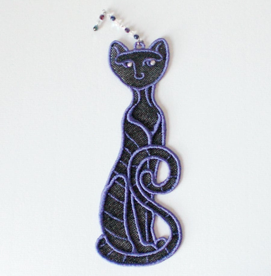 REDUCED.Embroidered Lace Cat Bookmark