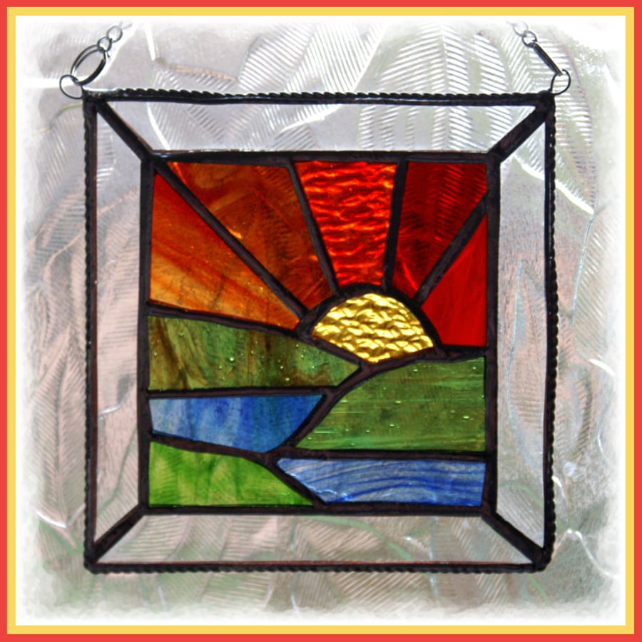 Setting Sun Picture in Stained Glass Handmade Suncatcher