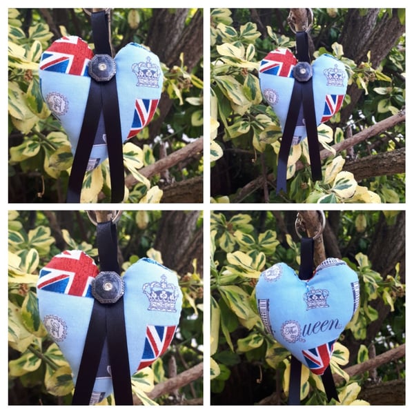 Heart keyring in blue uk fabric 