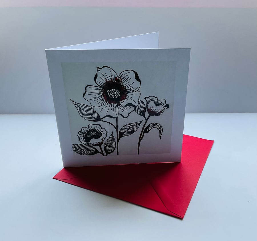 Pen and ink greetings card ‘Pop of colour’