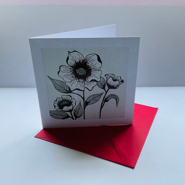 Pen and ink greetings card ‘Pop of colour’
