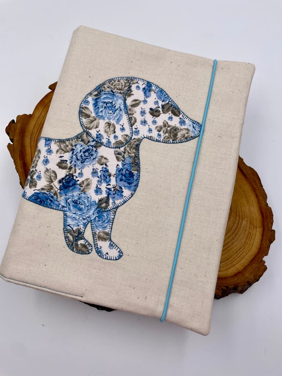 Reusable Appliqué A5 Notebook Cover with Notebook Included – Handmade Blue Flora