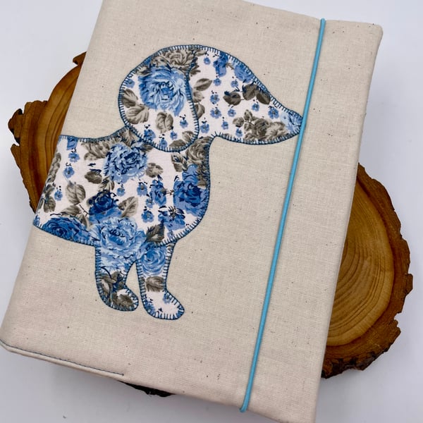 Reusable Appliqué A5 Notebook Cover with Notebook Included – Handmade Blue Flora
