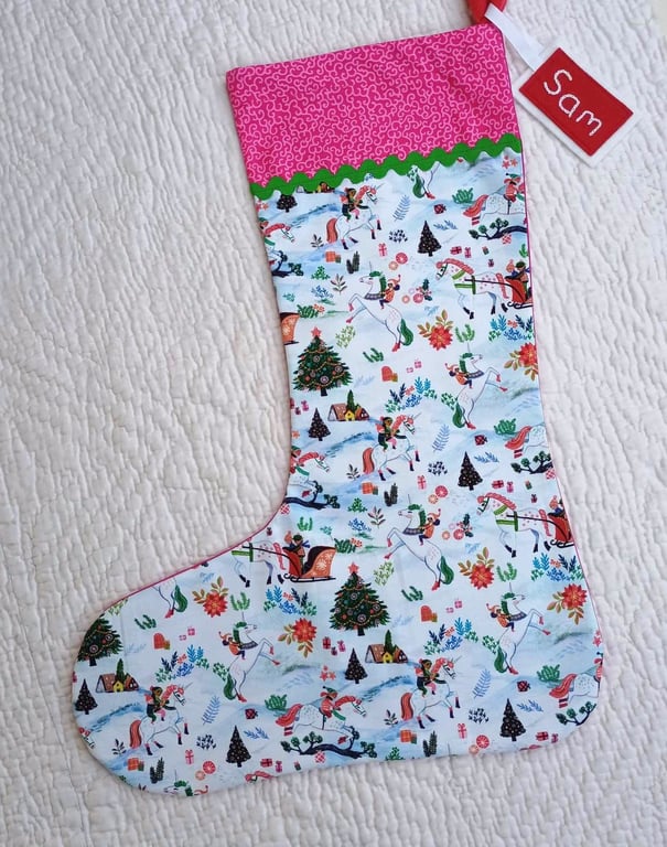 Unicorn Christmas Stocking for kids, teenagers and adults - can be personalised