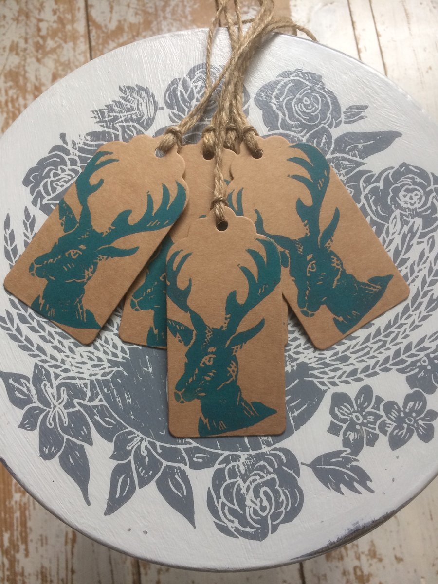 Hand Printed Mini Stag Gift Tags 