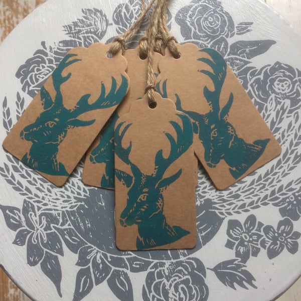 Hand Printed Mini Stag Gift Tags 