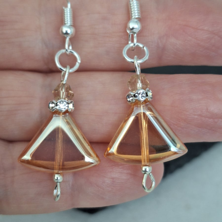 Geometric glass triangle orange earrings 