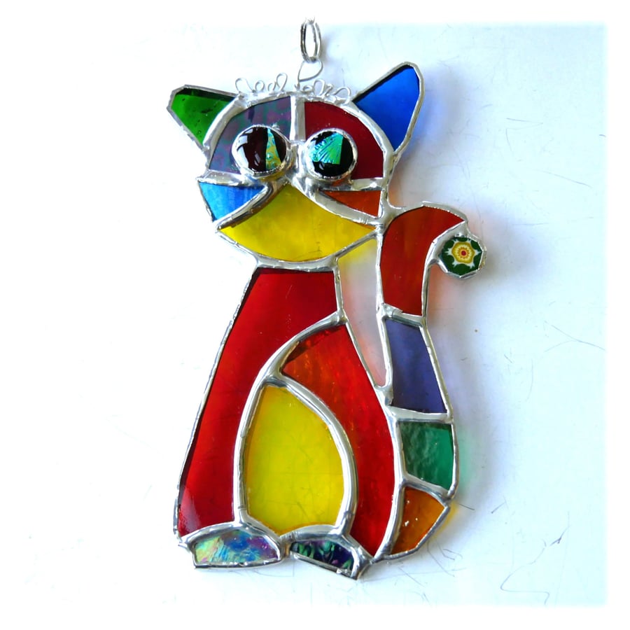Cat Suncatcher YellowTum Stained Glass Rainbow Picasso Patchwork 025
