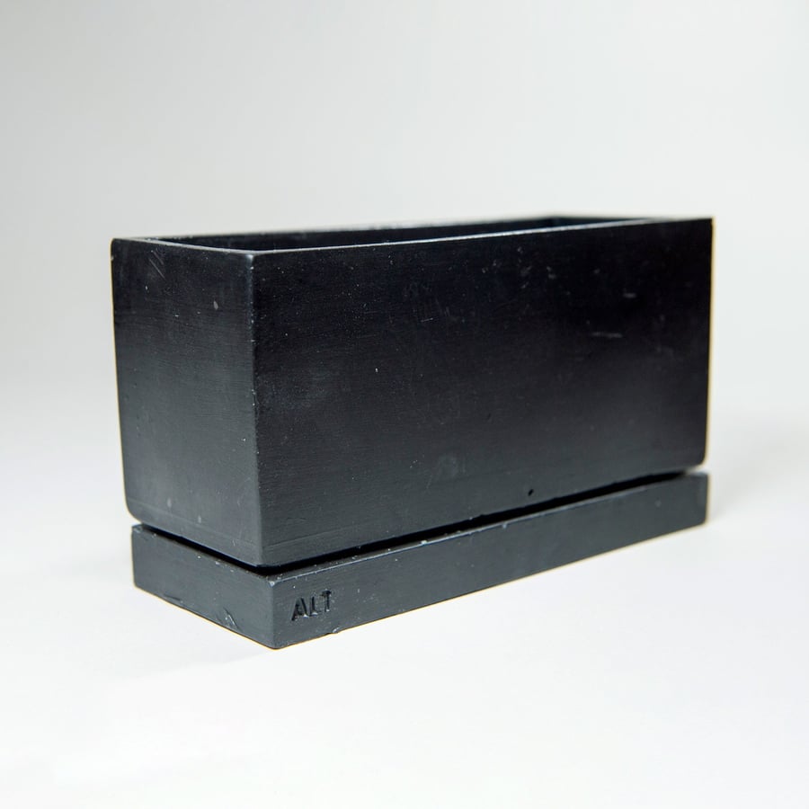 Rectangular Plant Pot Jesmonite Black, Indoor Planter with Drainage saucer & tra