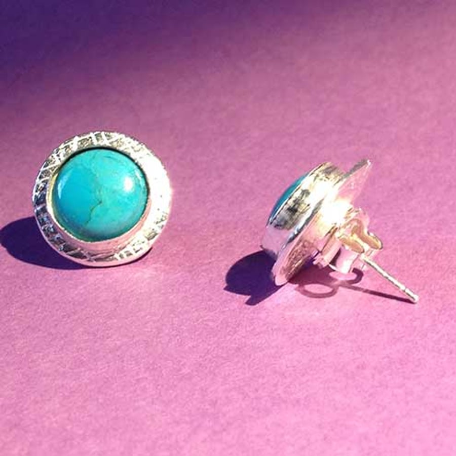 Silver and Turquoise large stud earrings 