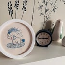 Baby boy gift, embroidered picture, cute elephant spraying water in a pool.